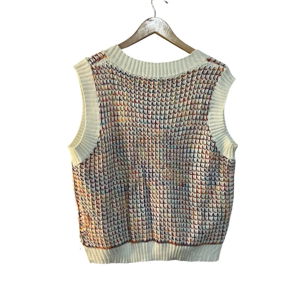 Miss Sparkling Knit V‑Neck Sweater Vest Size Large Multicolor Yarn